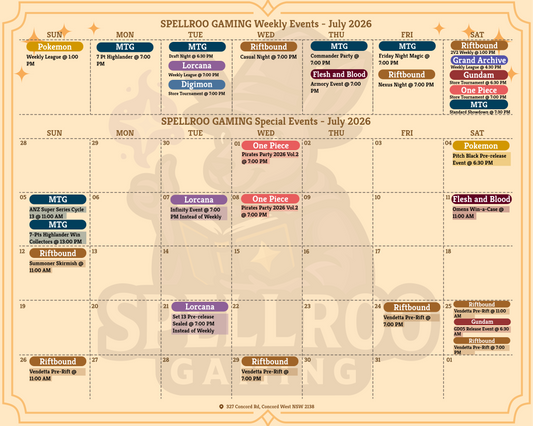 🎉📅 SPELLROO GAMING – July 2026 Event Schedule! 📅🎉