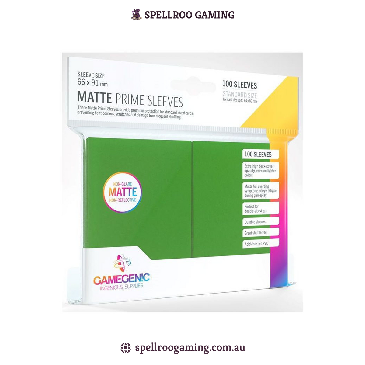 Gamegenic: Matte Prime Card Sleeves - Green - 66mm x 91mm - 100 pcs - SPELLROO GAMING Gamegenic: Matte Prime Card Sleeves - Green - 66mm x 91mm - 100 pcs - SPELLROO GAMING