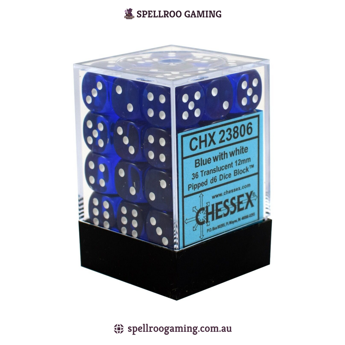 CHX:23806 Translucent - 12mm d6 - Blue/White Block (36)