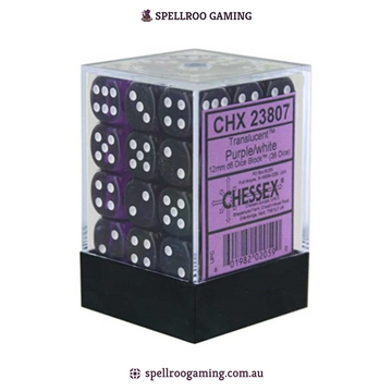 CHX:23807 Translucent - 12mm d6 - Purple/White Block (36)