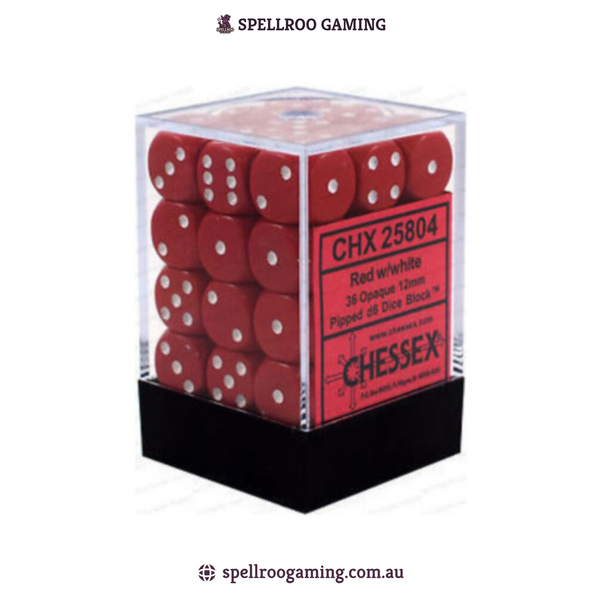 CHX:25804 Opaque - 12mm d6 - Red/White Block (36)