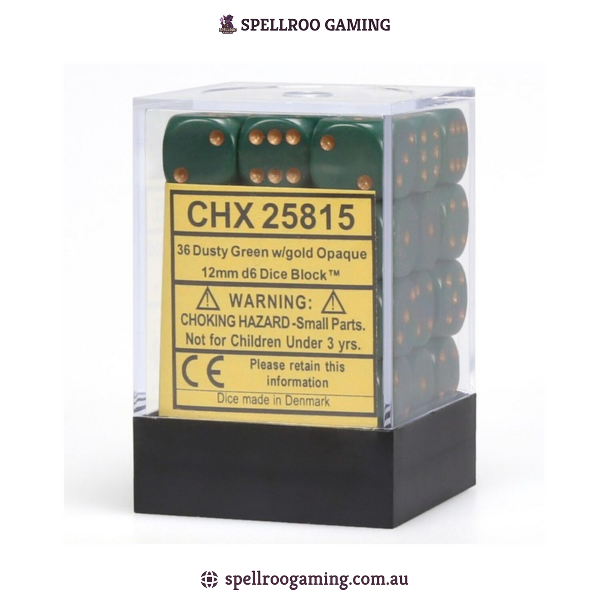 CHX:25815 Opaque - 12mm d6 - Dusty Green/Copper Block (36)