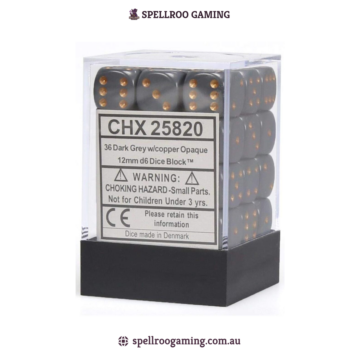 CHX:25820 Opaque - 12mm d6 - Dark Grey/Copper (36)