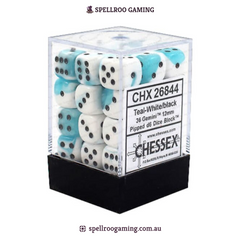 CHX:26844 Gemini - 12mm d6 - Teal-White/Black Block (36)