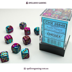 CHX:26849 Gemini - 12mm d6 - Purple-Teal/gold Block (36)