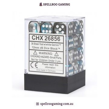 CHX:26856 Gemini - 12mm d6 - Steel Teal/White Block (36)