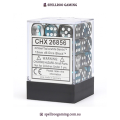 CHX:26856 Gemini - 12mm d6 - Steel Teal/White Block (36)