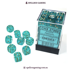 CHX:27985 Borealis - 12mm d6 - Teal/gold Luminary Block (36)