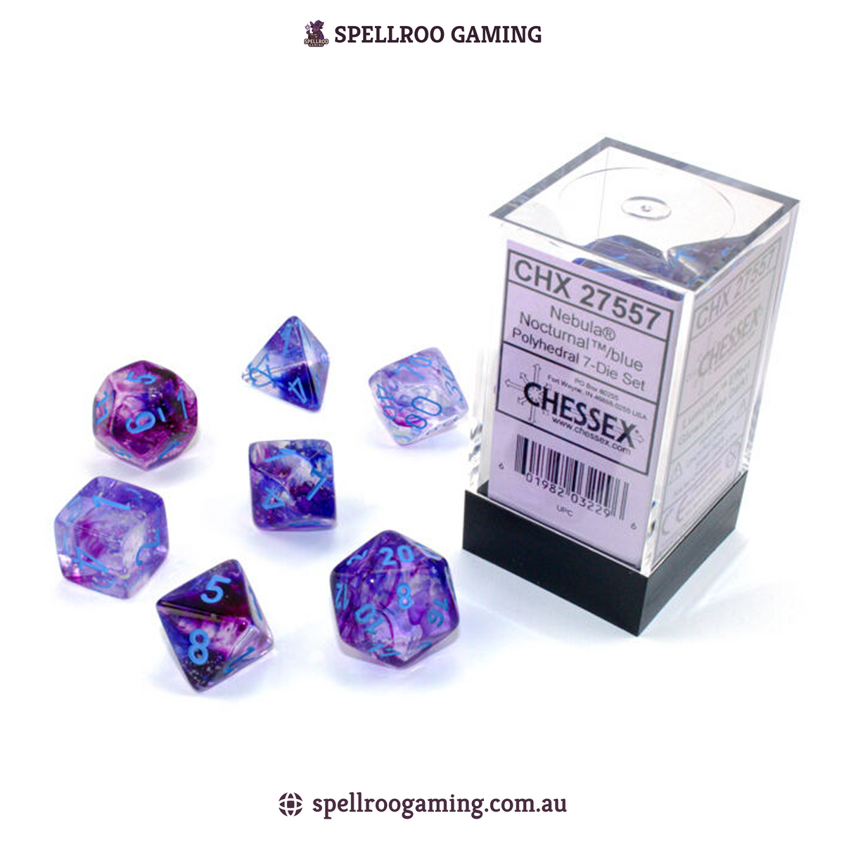 CHX:27557 Nebula - Polyhedral Nocturnal/Blue Luminary - 7 Dice Set