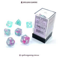 CHX:27545 Nebula - Polyhedral Wisteria/White Luminary - 7 Dice Set