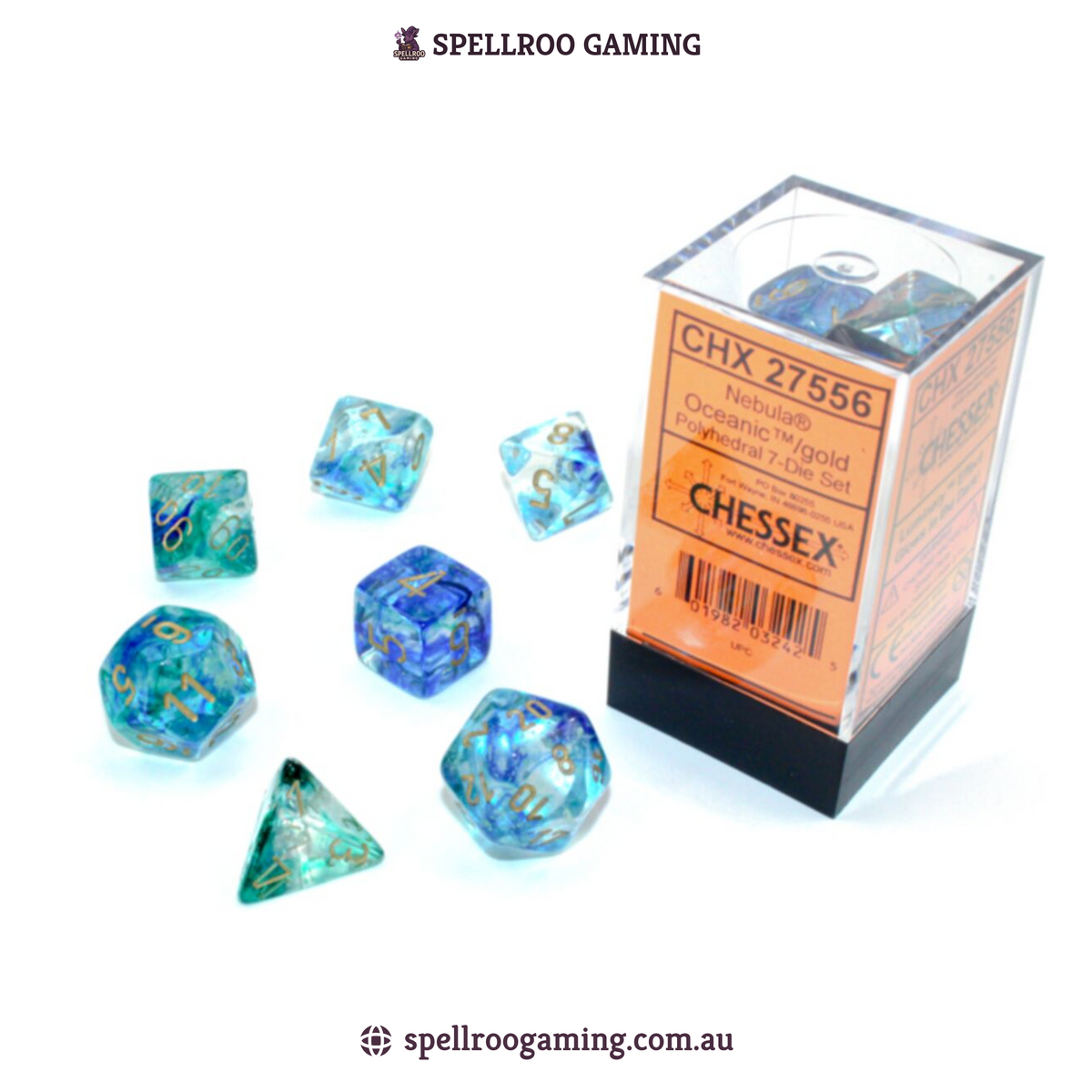 CHX:27556 Nebula - Polyhedral Oceanic/Gold Luminary - 7 Dice Set