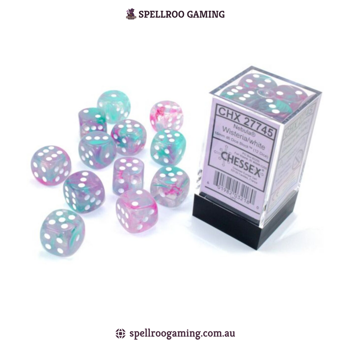 CHX:27745 Nebula - 16mm d6 - Wisteria/ White Luminary Block (12)