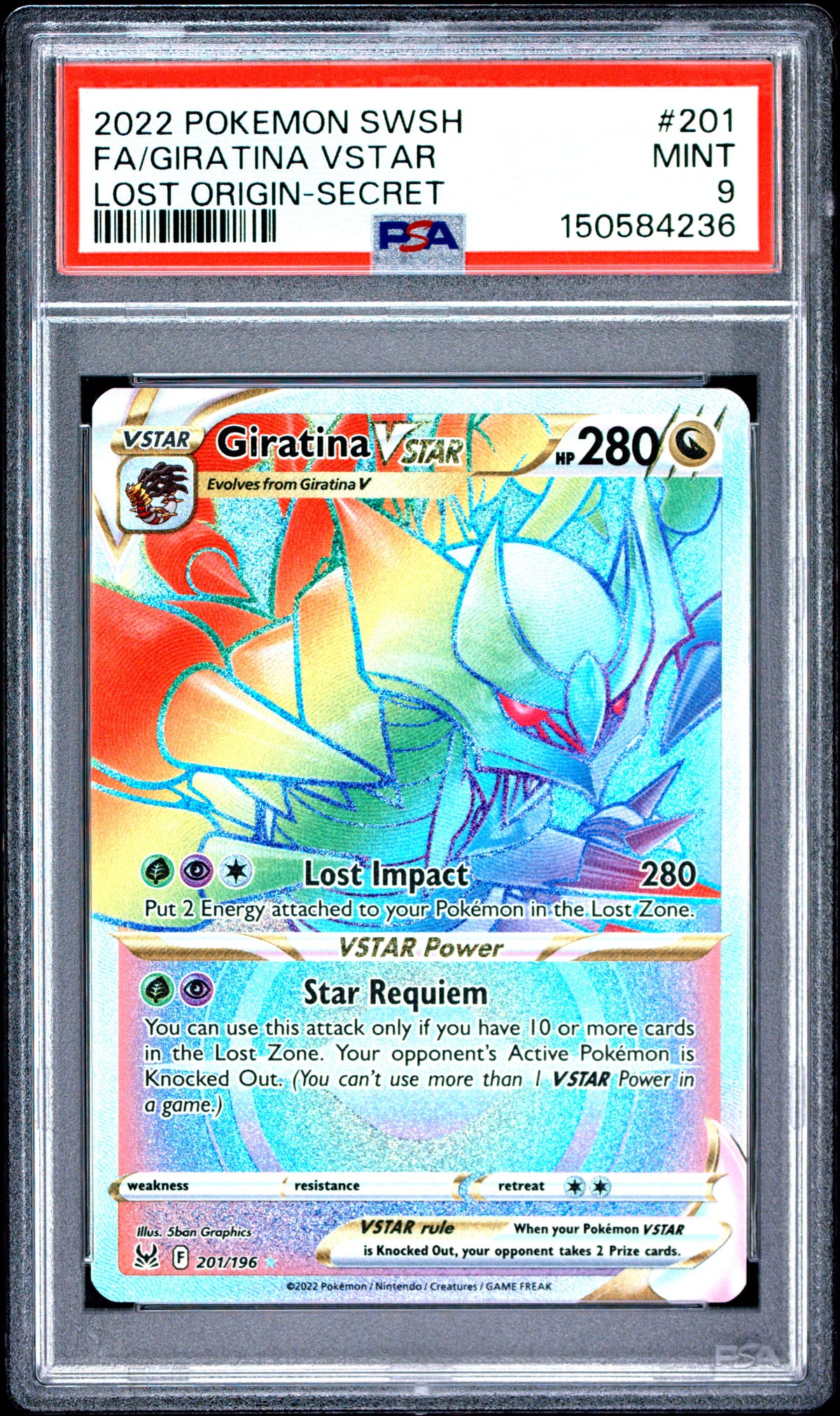 Giratina VSTAR 201 Sword & Shield Lost Origin PSA 9 front - cert 150584236