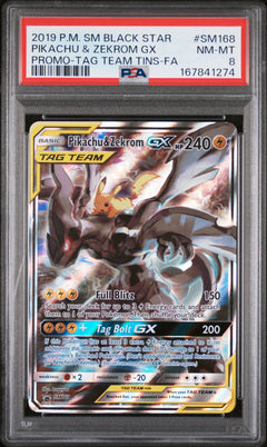 Pikachu & Zekrom GX SM168 Sun & Moon Black Star Promos PSA 8 front - cert 167841274