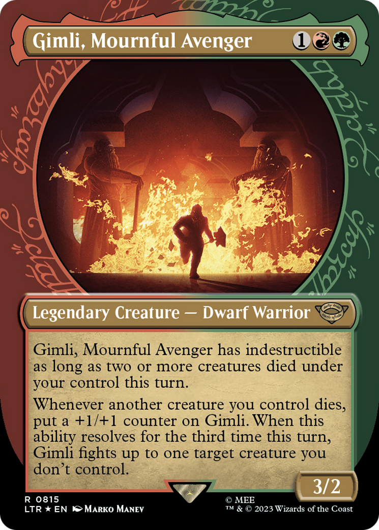 Gimli, Mournful Avenger (Showcase) (Surge Foil) (LTR-815) - The Lord of the Rings: Tales of Middle-earth: (Showcase) (Borderless) Foil