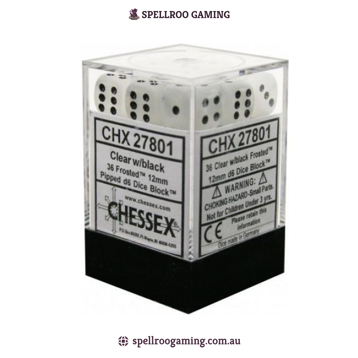 CHX: 27801 Translucent - 12mm d6 - Clear/Black Block (36)
