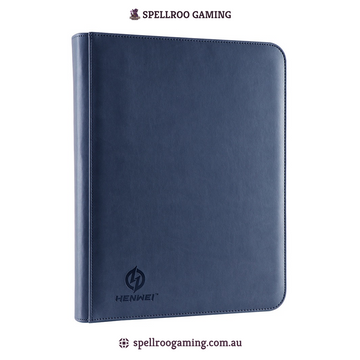 HENWEI: PU Leather Ring Zipper Trading Card Binder – 9 Pocket (Pokemon, Yu-Gi-Oh!, MTG, Sports Cards, TCG/CCG)