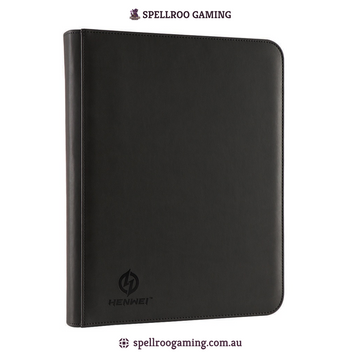 HENWEI: PU Leather Ring Zipper Trading Card Binder – 9 Pocket (Pokemon, Yu-Gi-Oh!, MTG, Sports Cards, TCG/CCG)