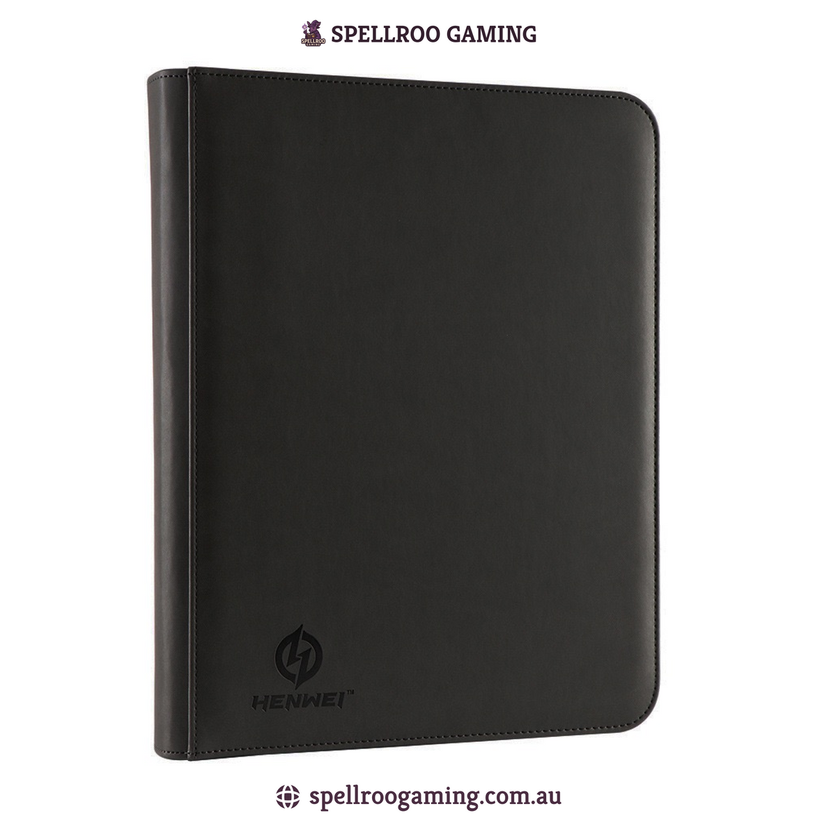 HENWEI: PU Leather Ring Zipper Trading Card Binder – 9 Pocket (Pokémon, Yu-Gi-Oh!, MTG, Sports Cards, TCG/CCG)