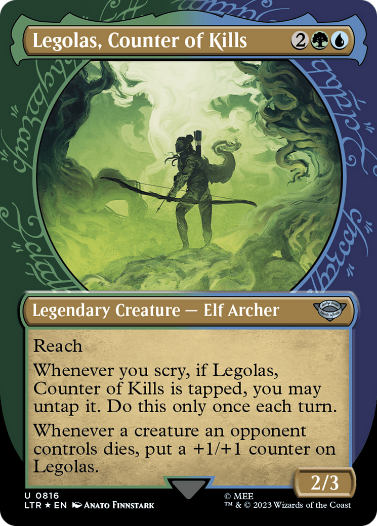 Legolas, Counter of Kills (Showcase) (Surge Foil) (LTR-816) - The Lord of the Rings: Tales of Middle-earth: (Showcase) (Borderless) Foil