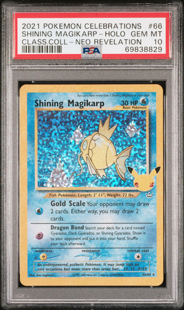 Shining Magikarp HOLO 66 Celebrations Classic Collection PSA 10 front - cert 69838829