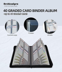ARCHIVALPRO: 4-Pocket Premium PU Leather Graded Card Binder – Holds 40 PSA/Slab Cards (Baseball, Football, TCG, Sports Cards)