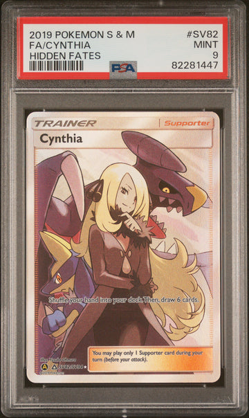 Cynthia SV82 Hidden Fates Shiny Vault PSA 9 front - cert 82281447