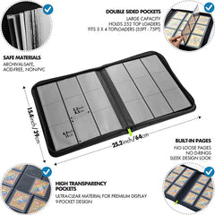 HENWEI: H13 PU Leather Zipper Trading Card Binder – 4/9/12 Pocket Album for 160–480 Cards (Pokémon, Yu-Gi-Oh!, MTG, Sports Cards, TCG/CCG)