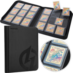 HENWEI: H13 PU Leather Zipper Trading Card Binder – 4/9/12 Pocket Album for 160–480 Cards (Pokémon, Yu-Gi-Oh!, MTG, Sports Cards, TCG/CCG)