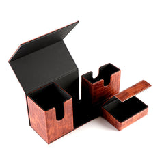 HENWEI: Q04 Large Capacity Triple-Row PU Leather Deck Box – Fits 100+ TCG Cards with Accessory Compartment (MTG, Pokémon, Yu-Gi-Oh!, Lorcana, CCG)