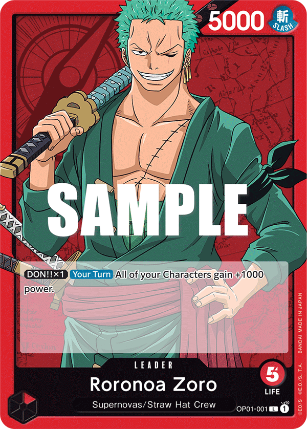 One Piece Card Game: Roronoa Zoro - EN - OP01-001 (Romance Dawn, L)