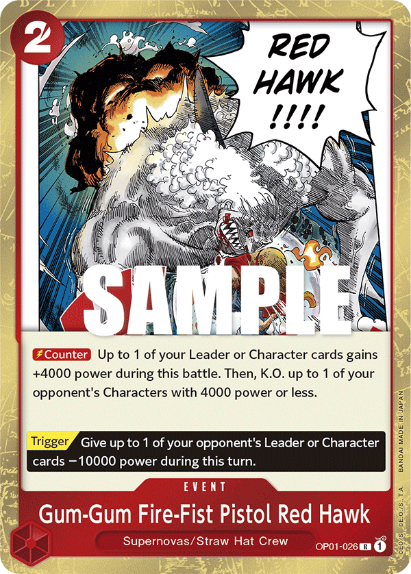 One Piece Card Game: Gum-Gum Fire-Fist Pistol Red Hawk - EN - OP01-026 (Romance Dawn, R)