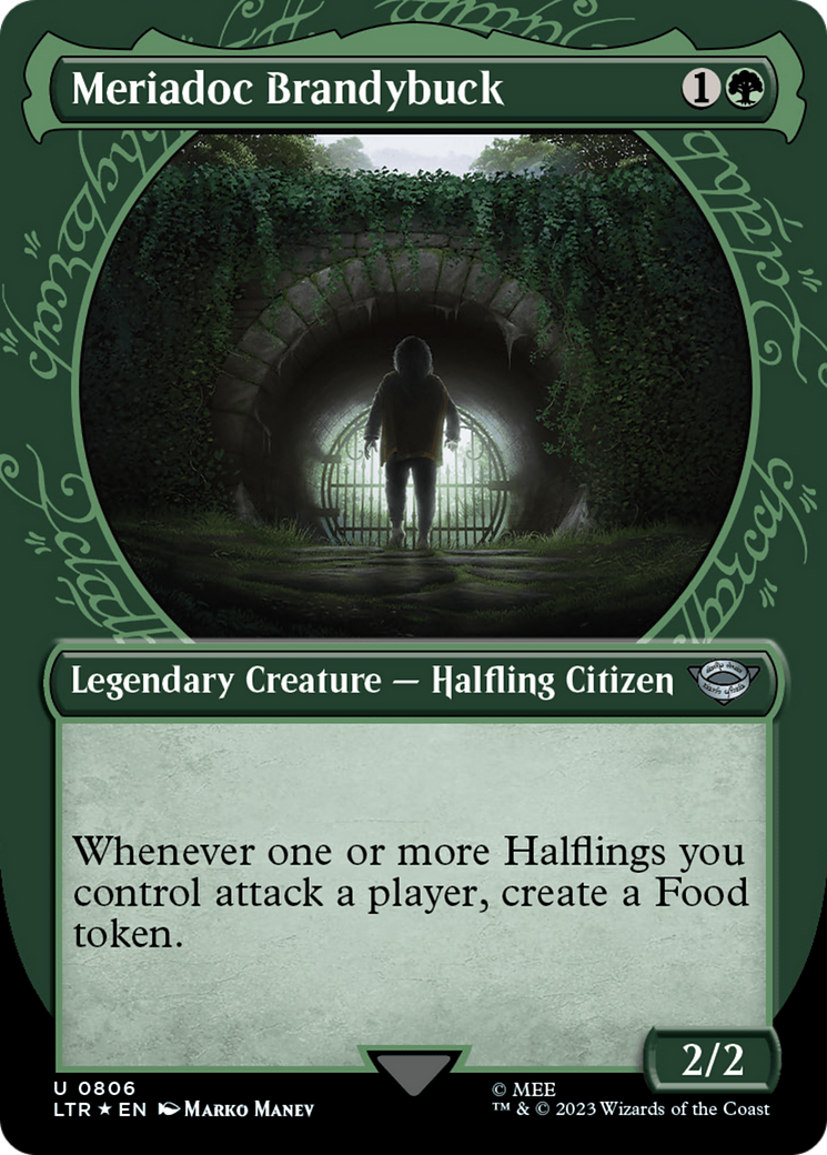 Meriadoc Brandybuck (Showcase) (Surge Foil) (LTR-806) - The Lord of the Rings: Tales of Middle-earth: (Showcase) (Borderless) Foil