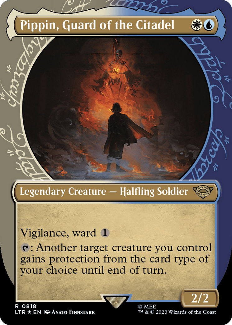 Pippin, Guard of the Citadel (Showcase) (Surge Foil) (LTR-818) - The Lord of the Rings: Tales of Middle-earth: (Showcase) (Borderless) Foil