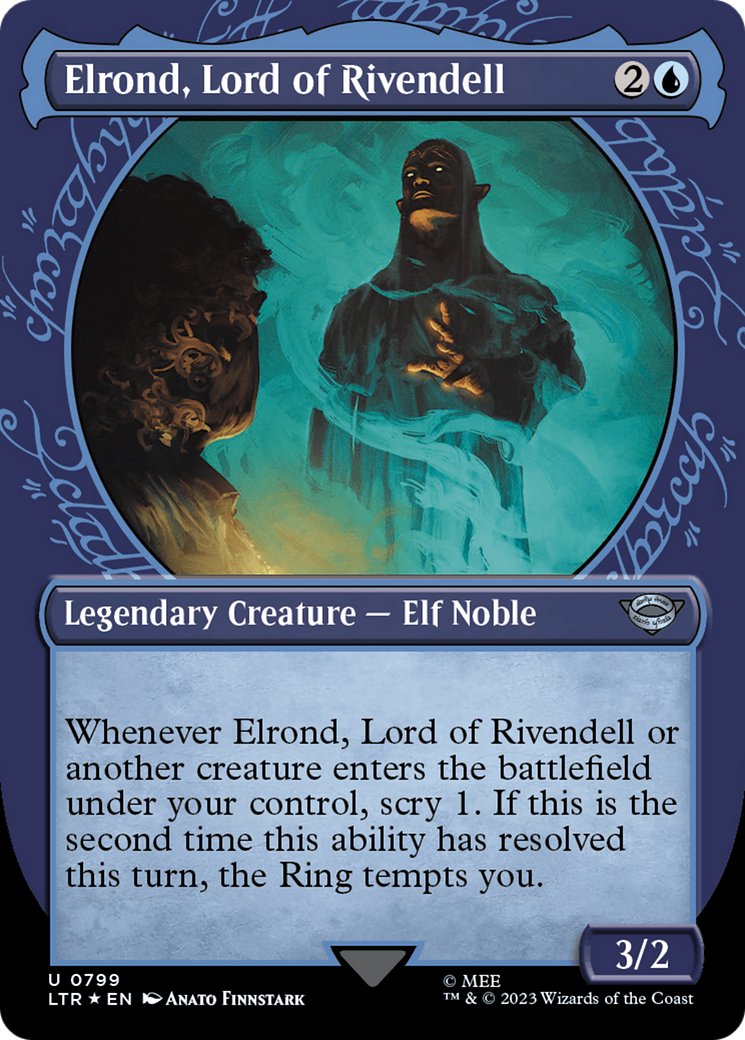 Elrond, Lord of Rivendell (Showcase) (Surge Foil) (LTR-799) - The Lord of the Rings: Tales of Middle-earth: (Showcase) (Borderless) Foil